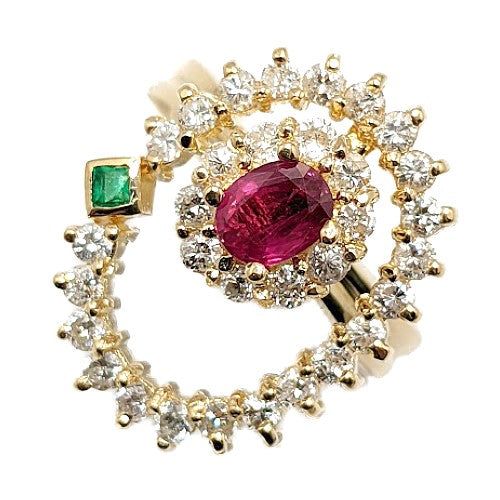 k18 ルビー エメラルド　ダイヤモンド　リング8号 K18 ダイヤモンド×ルビー×エメラルド スイングリング | - Buyee