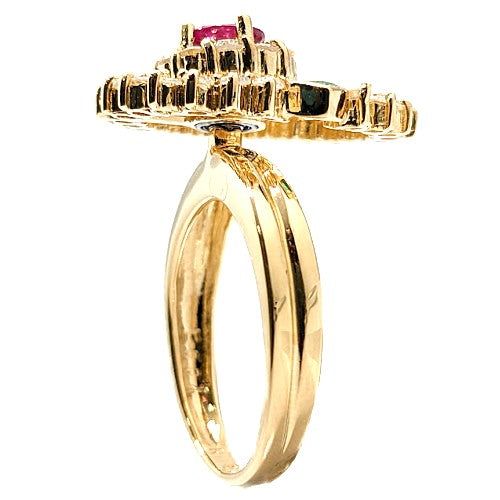 k18 ルビー エメラルド　ダイヤモンド　リング8号 K18WG エメラルドラウンド ダイヤモンドリング EM 0.83ct D 0.44ct