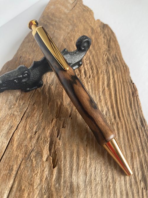 黒柿杢ノック式ボールペン 杢軸ボールペン】くろがき（黒柿） 孔雀杢 / ノック式木製