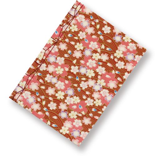 エルママ　バナナ紙と粕入和紙 和綴じノート【赤波に桜】 ハンドメイド 友禅和紙 フェア