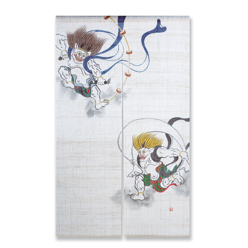 本麻 のれん 風神雷神-手描き- NK（生成）w88㎝×h150㎝ 2割上部袋