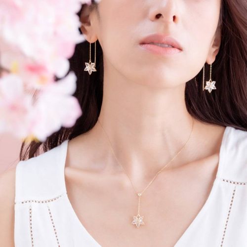 空知らぬ雪”舞う桜ダイヤモンドローズクォーツK18リバーシブルチェーン