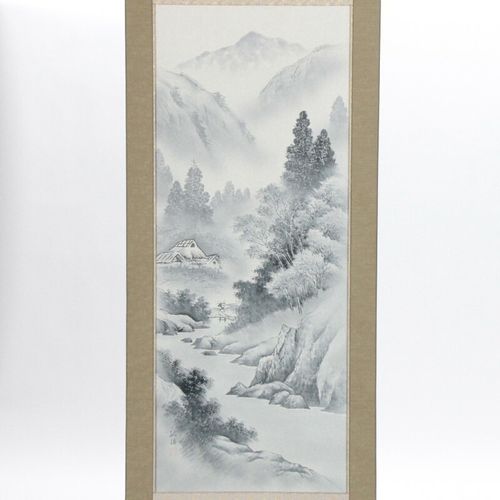 真作/堀井香坡/山水橋図/夏山煙雨/絹表装/布袋屋掛軸HI-385 模写】//渡辺崋山/富士山水小禽図/布袋屋掛軸HJ-143
