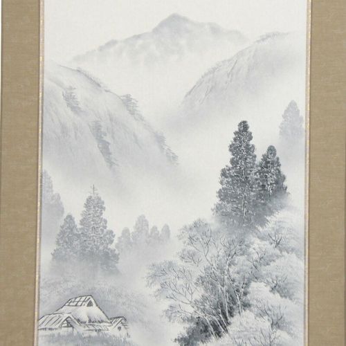 真作/堀井香坡/山水橋図/夏山煙雨/絹表装/布袋屋掛軸HI-385 模写】//渡辺崋山/富士山水小禽図/布袋屋掛軸HJ-143