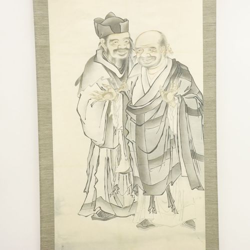 寒山拾得像碑帖　掛軸 寒山拾得像碑帖 掛軸