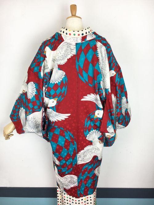 羽織】鳩柄ポリエステル羽織（赤×青緑） | 47storey - Buyee 通販購入