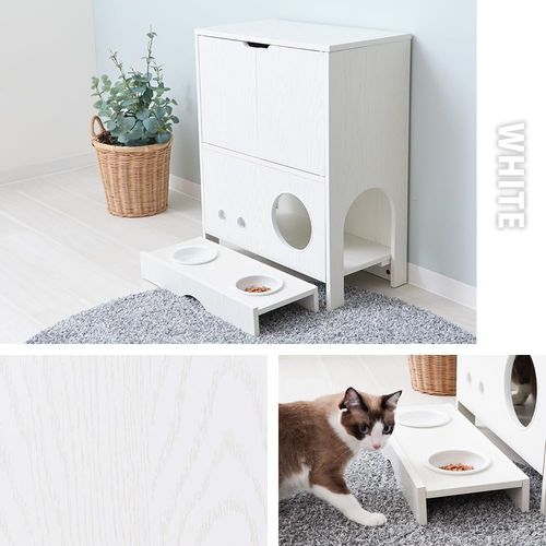 クラリエ　Klelie　フードスタンド付きチェスト　猫　キャットタワー　ねこ家具 フードスタンド付きチェスト Klelie -クラリエ- (ホワイト) 77-435