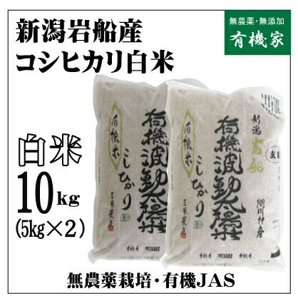 2025年産・新潟岩船産コシヒカリ無農薬『白米』5kg×2袋【送料無料