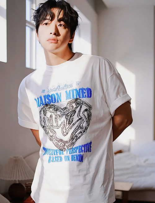 Tシャツ・カットソー [MAISON MINED] DOODLE HEART HALF T WHITE GREYISH BLUE MAISON MINED DOODLE HEART HALF T Shirt | dealko - Buyee, an