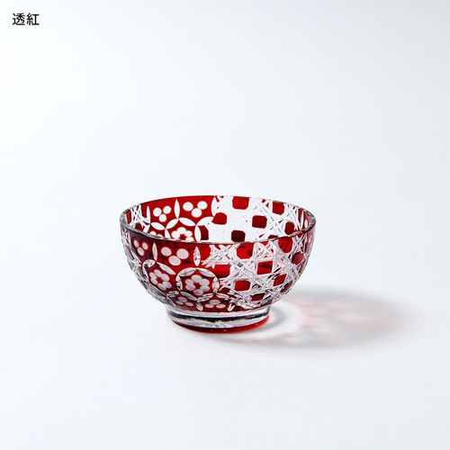 江戸硝子 色被せ硝子 粋彩切子 豆鉢 宝尽し / Edo Glass Colored Glass