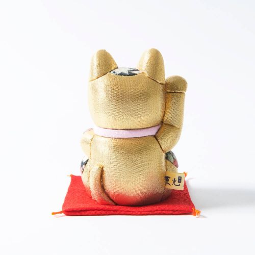 柿沼人形 招き猫 金色 (中) 江戸木目込人形 招き猫 金 座布団付 化粧