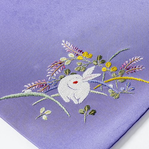 江戸刺繍 お茶帛紗 雪華 雪輪に菊 うさぎに萩と露芝 / Edo Embroidery