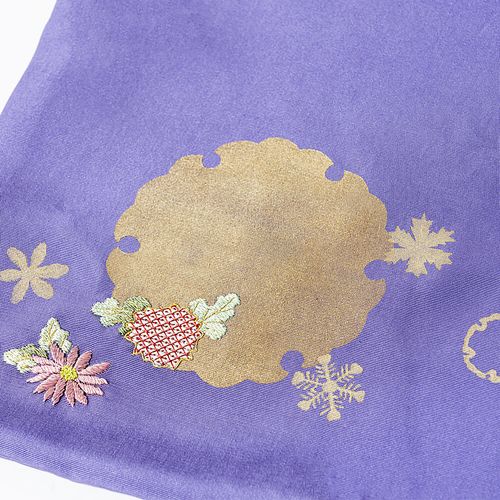 江戸刺繍 お茶帛紗 雪華 雪輪に菊 うさぎに萩と露芝 / Edo Embroidery
