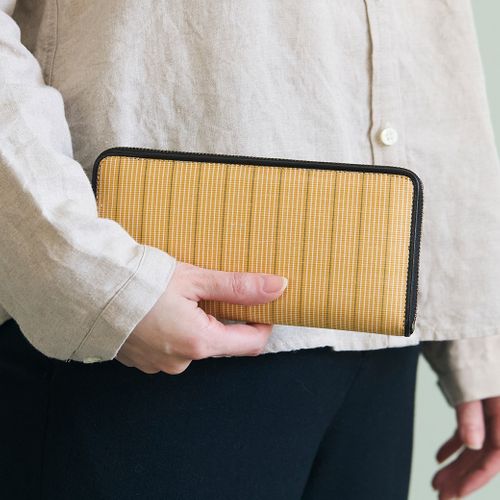 アンティーク茶系村山大島紬　3点セット 村山 大島紬 長財布 縞柄黄 手づくり 1点物 伝統工芸品 日本製 田房