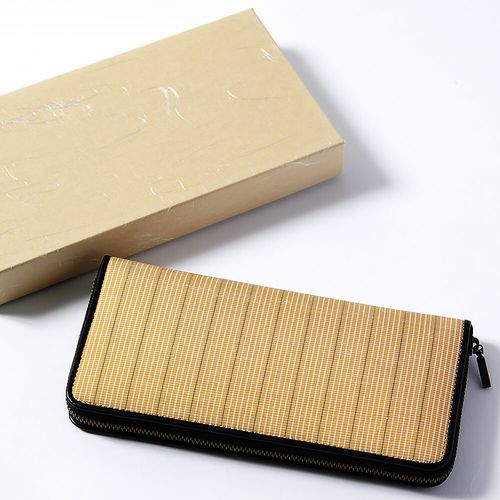 村山 大島紬 長財布 縞柄黄 手づくり 1点物 伝統工芸品 日本製