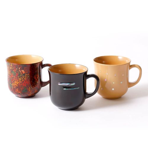 江戸漆器 本漆塗りマグカップ 黒螺鈿 白螺鈿 色漆研ぎ出し / Edo