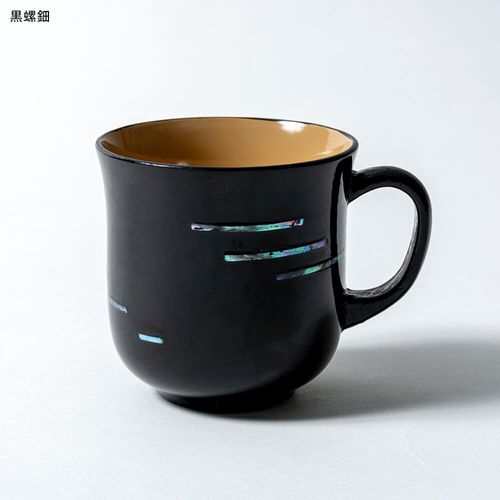 江戸漆器 本漆塗りマグカップ 黒螺鈿 白螺鈿 色漆研ぎ出し / Edo