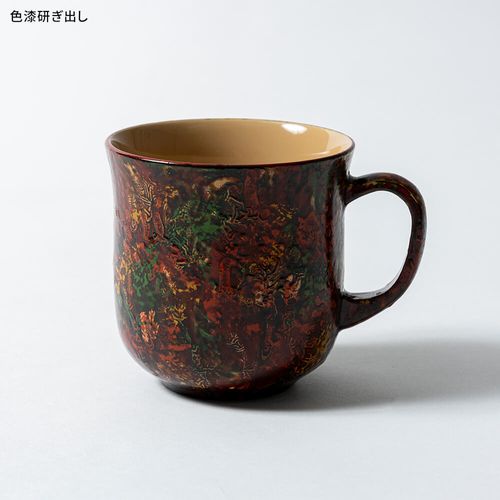 江戸漆器 本漆塗りマグカップ 黒螺鈿 白螺鈿 色漆研ぎ出し / Edo