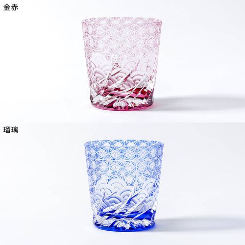江戸切子 ロックグラス 「漣-sazanami-」 瑠璃 金赤 琥珀纏瑠璃 江戸切子 ロックグラス 「漣-sazanami-」 瑠璃 金赤 琥珀纏瑠璃
