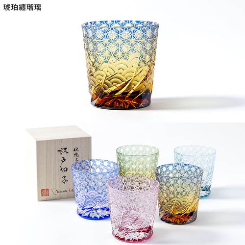 江戸切子 ロックグラス 「漣-sazanami-」 瑠璃 金赤 琥珀纏瑠璃 江戸切子 ロックグラス 「漣-sazanami-」 瑠璃 金赤 琥珀纏瑠璃