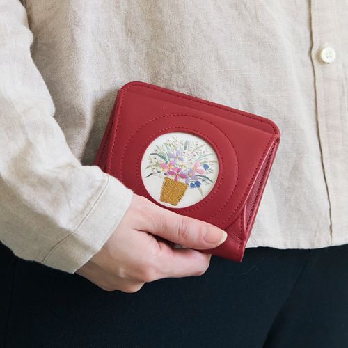 刺繍 ハンドメイド 和装 革製二つ折り財布 (日本刺繍) 伝統工芸