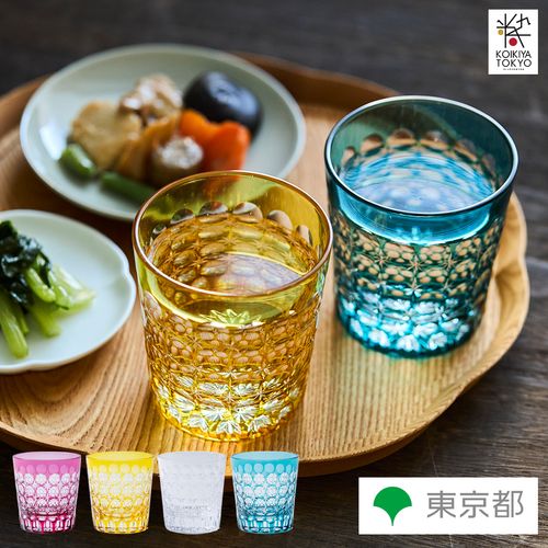琥珀色被 酒グラス ダイヤ 五角 江戸切子 株式会社清水硝子 / Amber