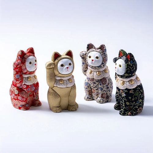 福招き猫 江戸木目込み人形 金襴 株式会社一秀 / Lucky Cat Edo