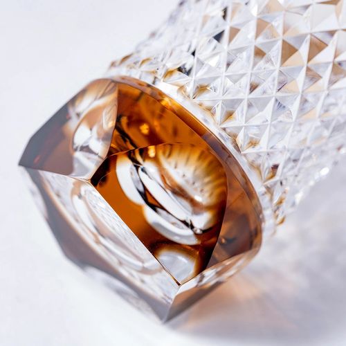 琥珀色被 酒グラス ダイヤ 五角 江戸切子 株式会社清水硝子 / Amber
