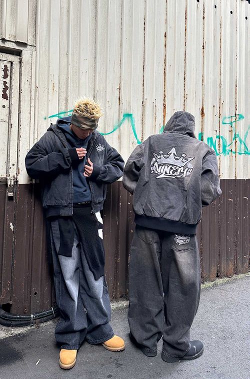 【 9090 】 キングロゴバギーデニムフーディ(Black) King Logo Vintage Denim Hoodie – YZ