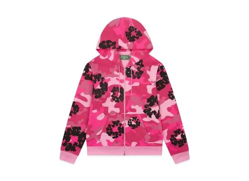 デニムティアーズ ピンク カモ コットン リース ジップ フーディー