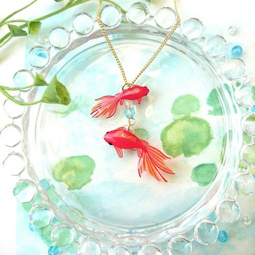 薩摩ボタンネックレス-金魚 薩摩ネックレス type10◇薩摩ボタンアクセサリー/和柄