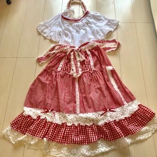 BlueBerrySherbetHome's】赤×白ギンガムチェックのセットアップ