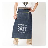 レトロ柄 ポケット付きデニム前掛けエプロンイエロー | - Buyee